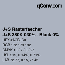 カラーコード: J+S Rasterfaecher - J+S 380K 030% · Black 0% | qconv.com