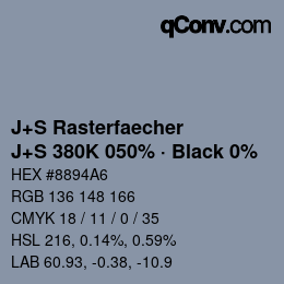 カラーコード: J+S Rasterfaecher - J+S 380K 050% · Black 0% | qconv.com