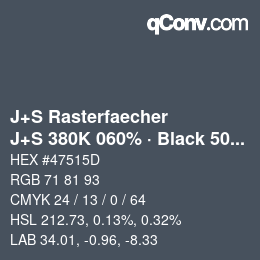 Farbcode: J+S Rasterfaecher - J+S 380K 060% · Black 50% | qconv.com