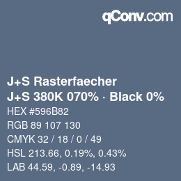 カラーコード: J+S Rasterfaecher - J+S 380K 070% · Black 0% | qconv.com