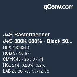 Farbcode: J+S Rasterfaecher - J+S 380K 080% · Black 50% | qconv.com