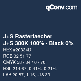 Code couleur: J+S Rasterfaecher - J+S 380K 100% · Black 0% | qconv.com