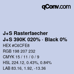 Farbcode: J+S Rasterfaecher - J+S 390K 020% · Black 0% | qconv.com