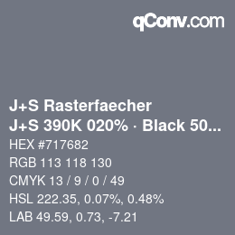 Farbcode: J+S Rasterfaecher - J+S 390K 020% · Black 50% | qconv.com