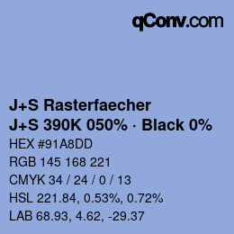 Farbcode: J+S Rasterfaecher - J+S 390K 050% · Black 0% | qconv.com