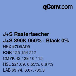 Code couleur: J+S Rasterfaecher - J+S 390K 060% · Black 0% | qconv.com