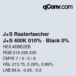 Code couleur: J+S Rasterfaecher - J+S 400K 010% · Black 0% | qconv.com