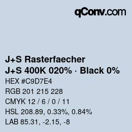 Farbcode: J+S Rasterfaecher - J+S 400K 020% · Black 0% | qconv.com
