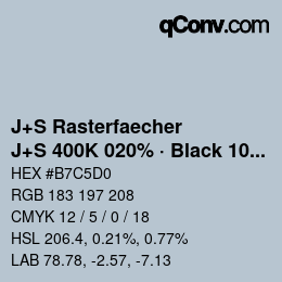 カラーコード: J+S Rasterfaecher - J+S 400K 020% · Black 10% | qconv.com