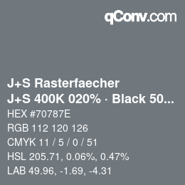カラーコード: J+S Rasterfaecher - J+S 400K 020% · Black 50% | qconv.com