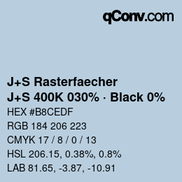 Farbcode: J+S Rasterfaecher - J+S 400K 030% · Black 0% | qconv.com