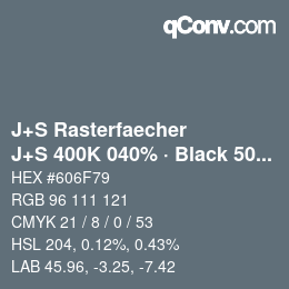カラーコード: J+S Rasterfaecher - J+S 400K 040% · Black 50% | qconv.com