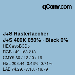Code couleur: J+S Rasterfaecher - J+S 400K 050% · Black 0% | qconv.com