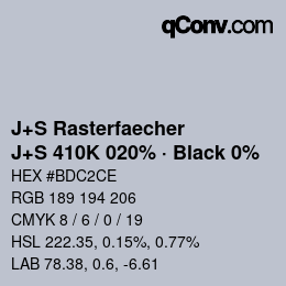 Farbcode: J+S Rasterfaecher - J+S 410K 020% · Black 0% | qconv.com