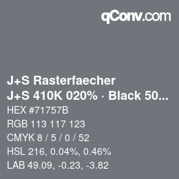 Farbcode: J+S Rasterfaecher - J+S 410K 020% · Black 50% | qconv.com