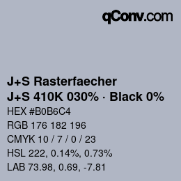 Code couleur: J+S Rasterfaecher - J+S 410K 030% · Black 0% | qconv.com