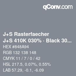 Farbcode: J+S Rasterfaecher - J+S 410K 030% · Black 30% | qconv.com