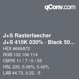 Farbcode: J+S Rasterfaecher - J+S 410K 030% · Black 50% | qconv.com