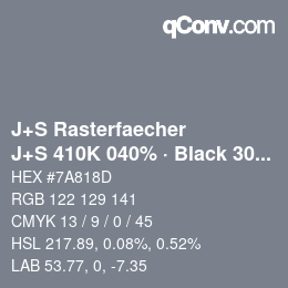 Farbcode: J+S Rasterfaecher - J+S 410K 040% · Black 30% | qconv.com
