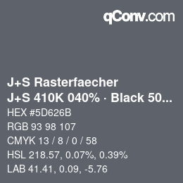 カラーコード: J+S Rasterfaecher - J+S 410K 040% · Black 50% | qconv.com