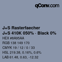カラーコード: J+S Rasterfaecher - J+S 410K 050% · Black 0% | qconv.com