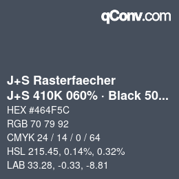 Farbcode: J+S Rasterfaecher - J+S 410K 060% · Black 50% | qconv.com