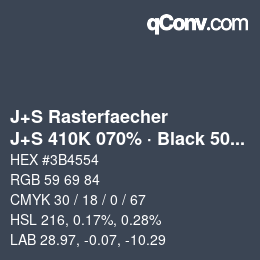 Farbcode: J+S Rasterfaecher - J+S 410K 070% · Black 50% | qconv.com