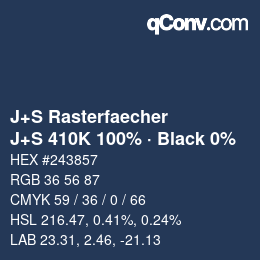 Farbcode: J+S Rasterfaecher - J+S 410K 100% · Black 0% | qconv.com