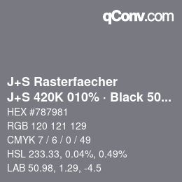 Code couleur: J+S Rasterfaecher - J+S 420K 010% · Black 50% | qconv.com
