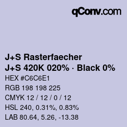 Farbcode: J+S Rasterfaecher - J+S 420K 020% · Black 0% | qconv.com