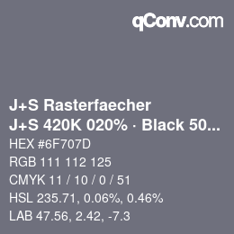 Code couleur: J+S Rasterfaecher - J+S 420K 020% · Black 50% | qconv.com