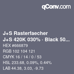 Farbcode: J+S Rasterfaecher - J+S 420K 030% · Black 50% | qconv.com