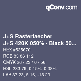 Code couleur: J+S Rasterfaecher - J+S 420K 050% · Black 50% | qconv.com