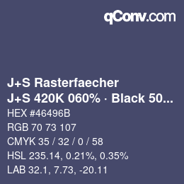 Farbcode: J+S Rasterfaecher - J+S 420K 060% · Black 50% | qconv.com