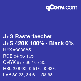 Farbcode: J+S Rasterfaecher - J+S 420K 100% · Black 0% | qconv.com