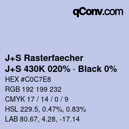 Code couleur: J+S Rasterfaecher - J+S 430K 020% · Black 0% | qconv.com