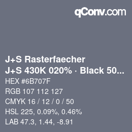 カラーコード: J+S Rasterfaecher - J+S 430K 020% · Black 50% | qconv.com