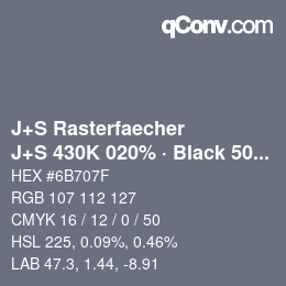 Color code: J+S Rasterfaecher - J+S 430K 020% · Black 50% | qconv.com