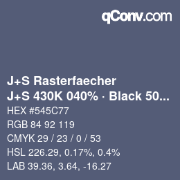 Farbcode: J+S Rasterfaecher - J+S 430K 040% · Black 50% | qconv.com