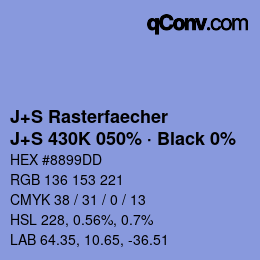 Code couleur: J+S Rasterfaecher - J+S 430K 050% · Black 0% | qconv.com