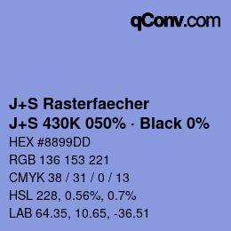 カラーコード: J+S Rasterfaecher - J+S 430K 050% · Black 0% | qconv.com