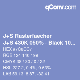 カラーコード: J+S Rasterfaecher - J+S 430K 050% · Black 10% | qconv.com
