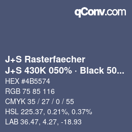 Farbcode: J+S Rasterfaecher - J+S 430K 050% · Black 50% | qconv.com
