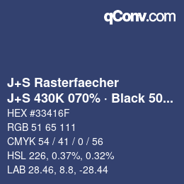カラーコード: J+S Rasterfaecher - J+S 430K 070% · Black 50% | qconv.com