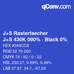 カラーコード: J+S Rasterfaecher - J+S 430K 090% · Black 0% | qconv.com