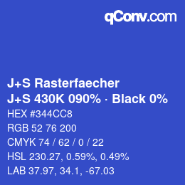 Color code: J+S Rasterfaecher - J+S 430K 090% · Black 0% | qconv.com