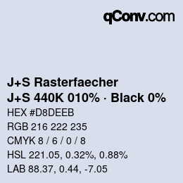 Code couleur: J+S Rasterfaecher - J+S 440K 010% · Black 0% | qconv.com