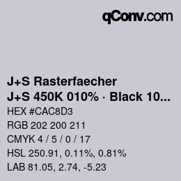カラーコード: J+S Rasterfaecher - J+S 450K 010% · Black 10% | qconv.com