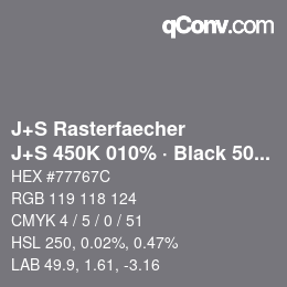 カラーコード: J+S Rasterfaecher - J+S 450K 010% · Black 50% | qconv.com