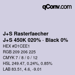 Farbcode: J+S Rasterfaecher - J+S 450K 020% · Black 0% | qconv.com